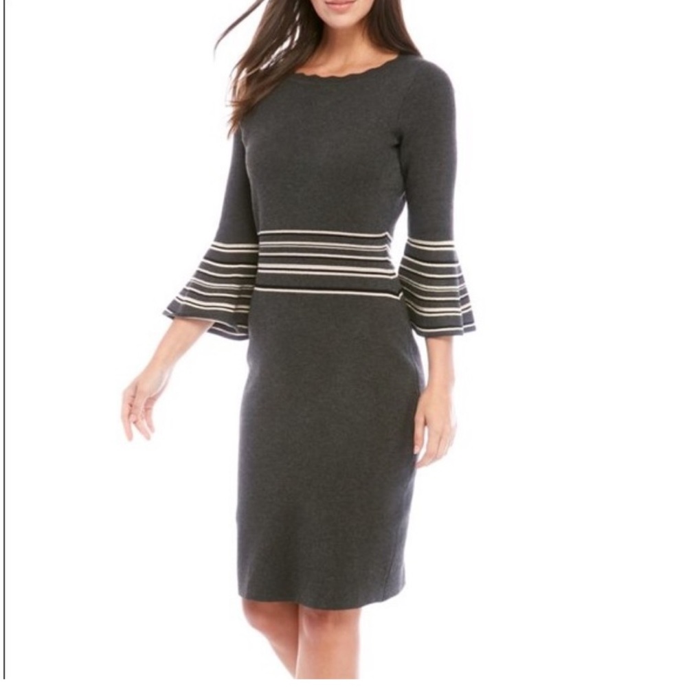 Danny & Nicole Sz XL Black Bell Sleeve Scalloped Neck Sweater Dress